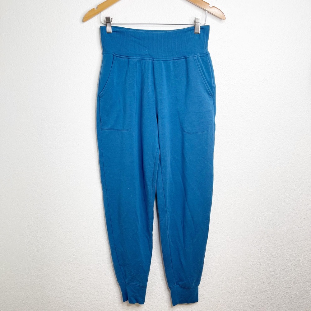 Athleta High Rise Jogger Pants Teal Blue‎ Small Tall Ribbed Waistband Pockets